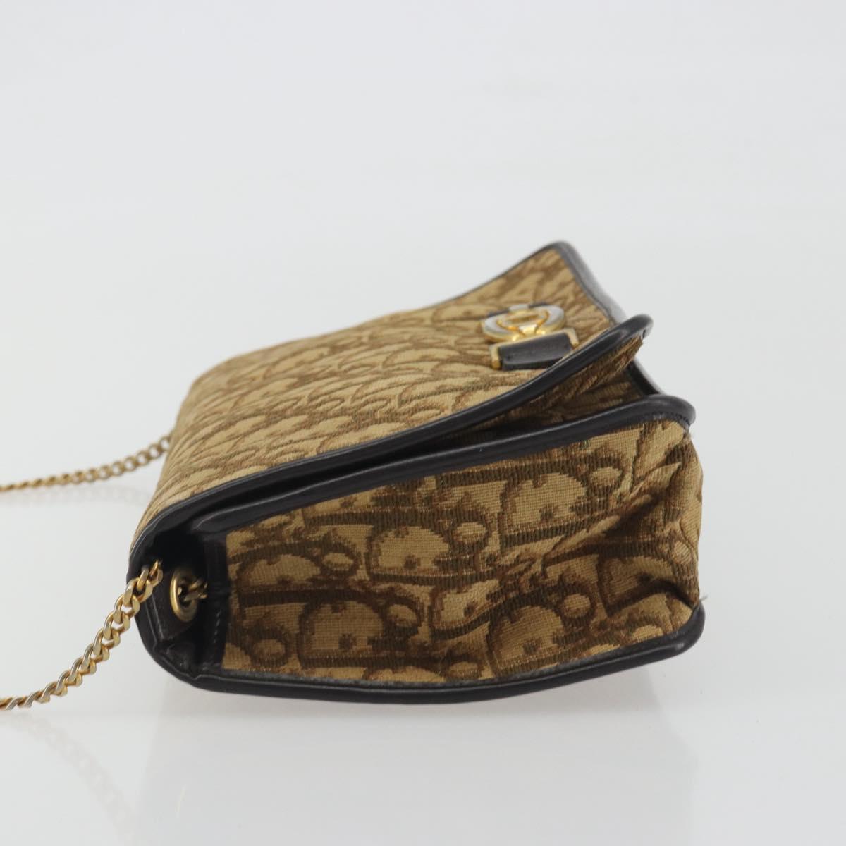 Christian Dior Trotter Canvas Chain Shoulder Bag Beige Gold Auth 195716