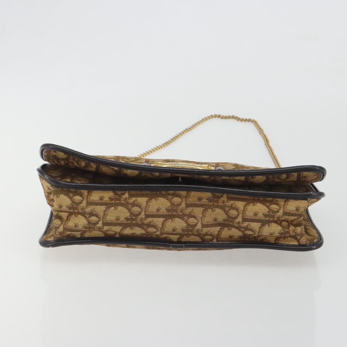 Christian Dior Trotter Canvas Chain Shoulder Bag Beige Gold Auth 195716