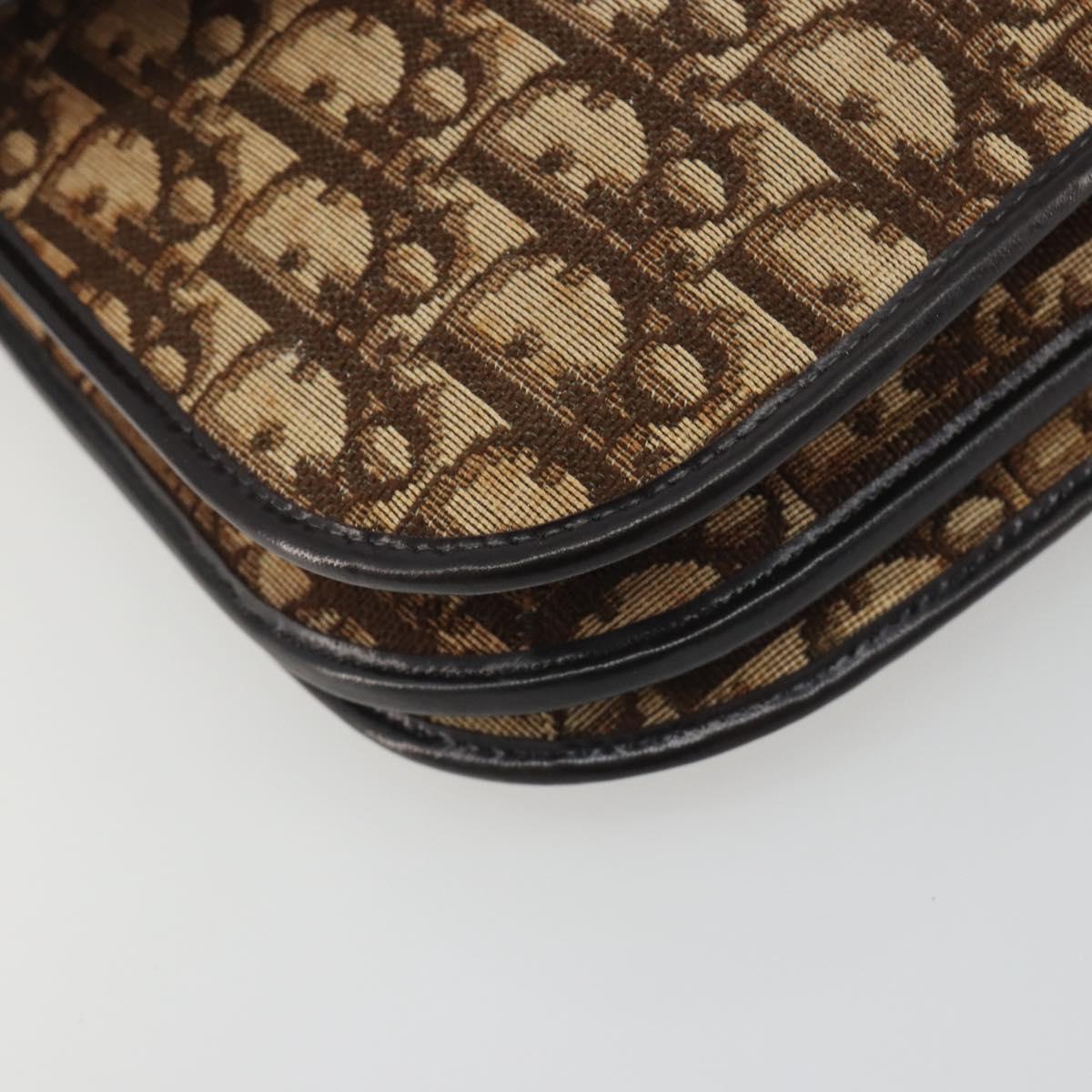 Christian Dior Trotter Canvas Shoulder Bag Beige Gold Auth 195717