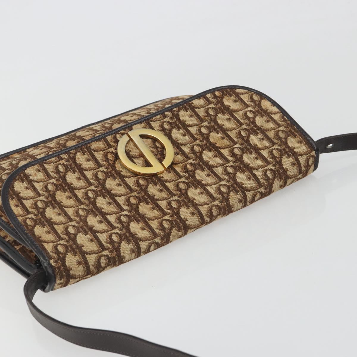 Christian Dior Trotter Canvas Shoulder Bag Beige Gold Auth 195717