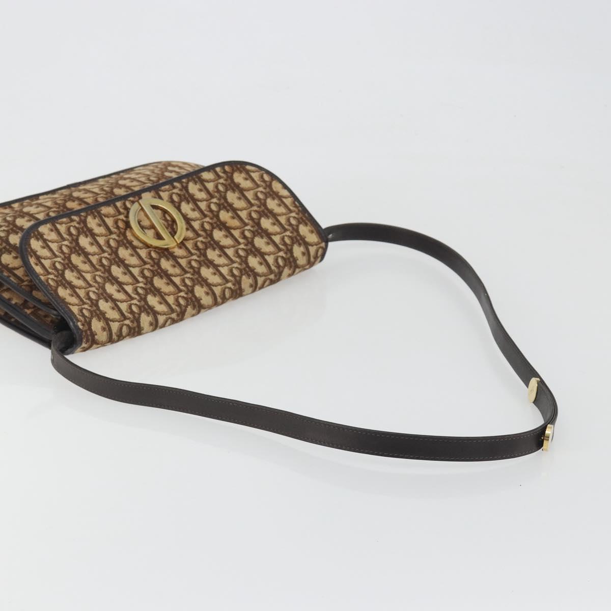 Christian Dior Trotter Canvas Shoulder Bag Beige Gold Auth 195717
