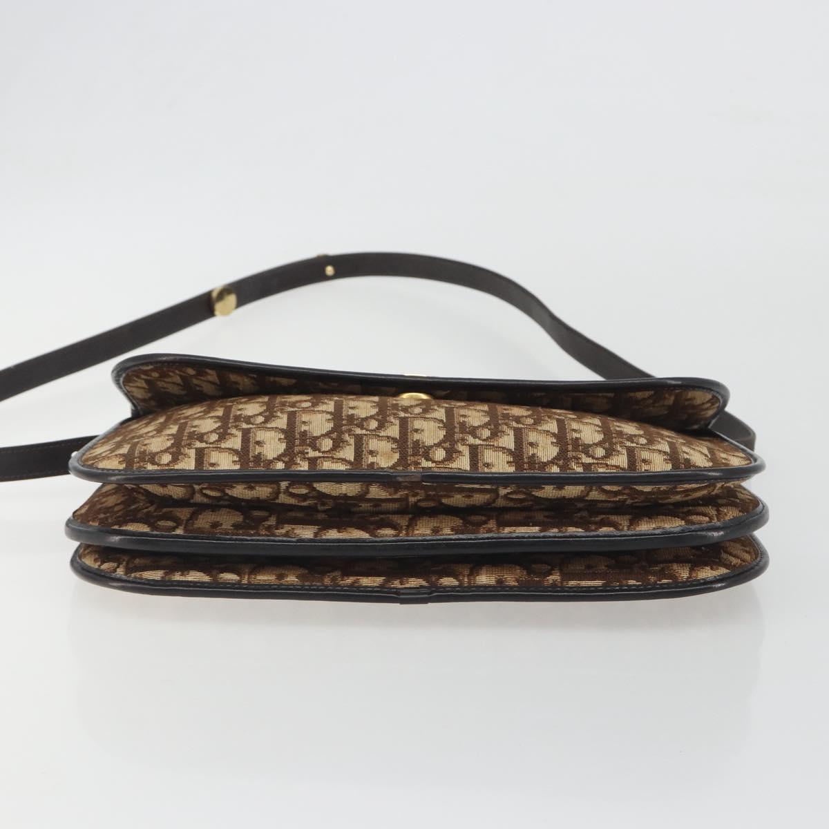 Christian Dior Trotter Canvas Shoulder Bag Beige Gold Auth 195717