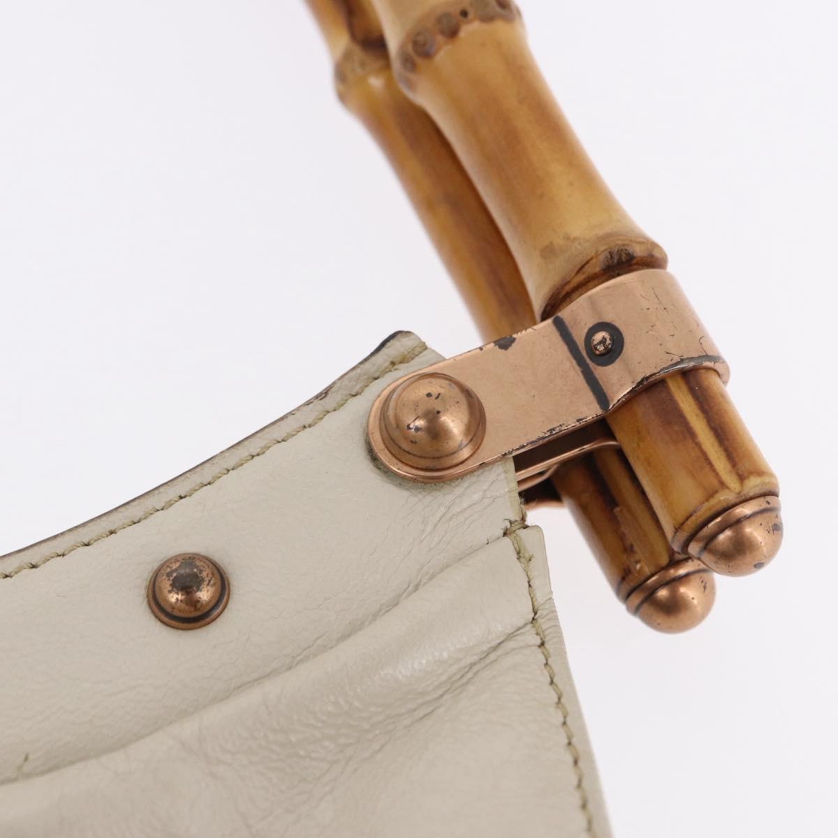 GUCCI Bamboo Shoulder Bag Leather Ivory Gold 124293 Auth 195718A