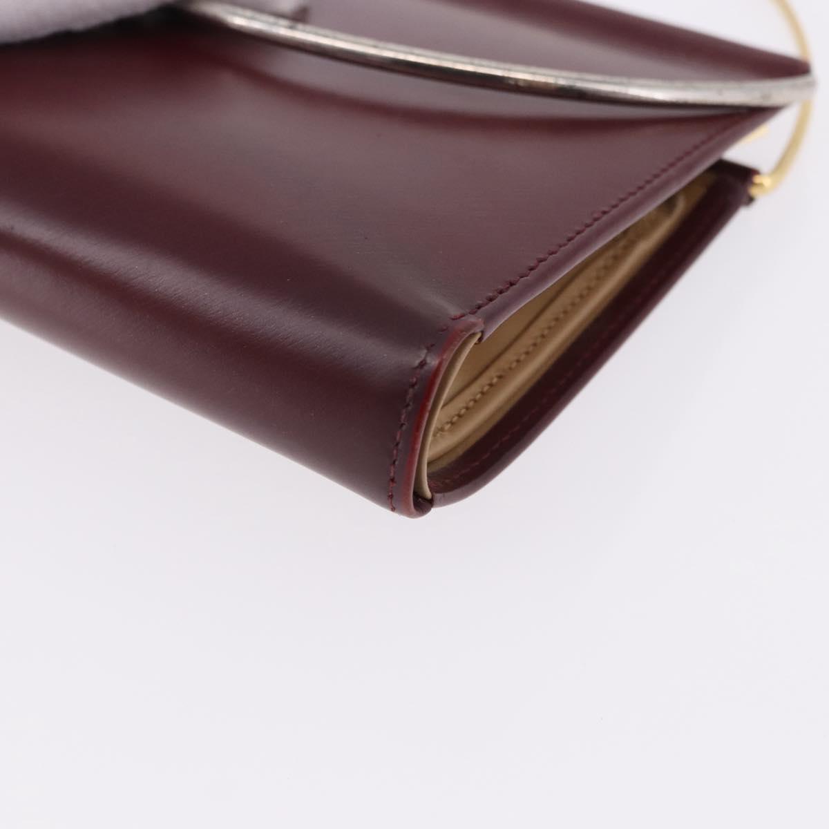 CARTIER Hand Wallet Trinity Leather Bordeaux Gold Silver Auth 195719A