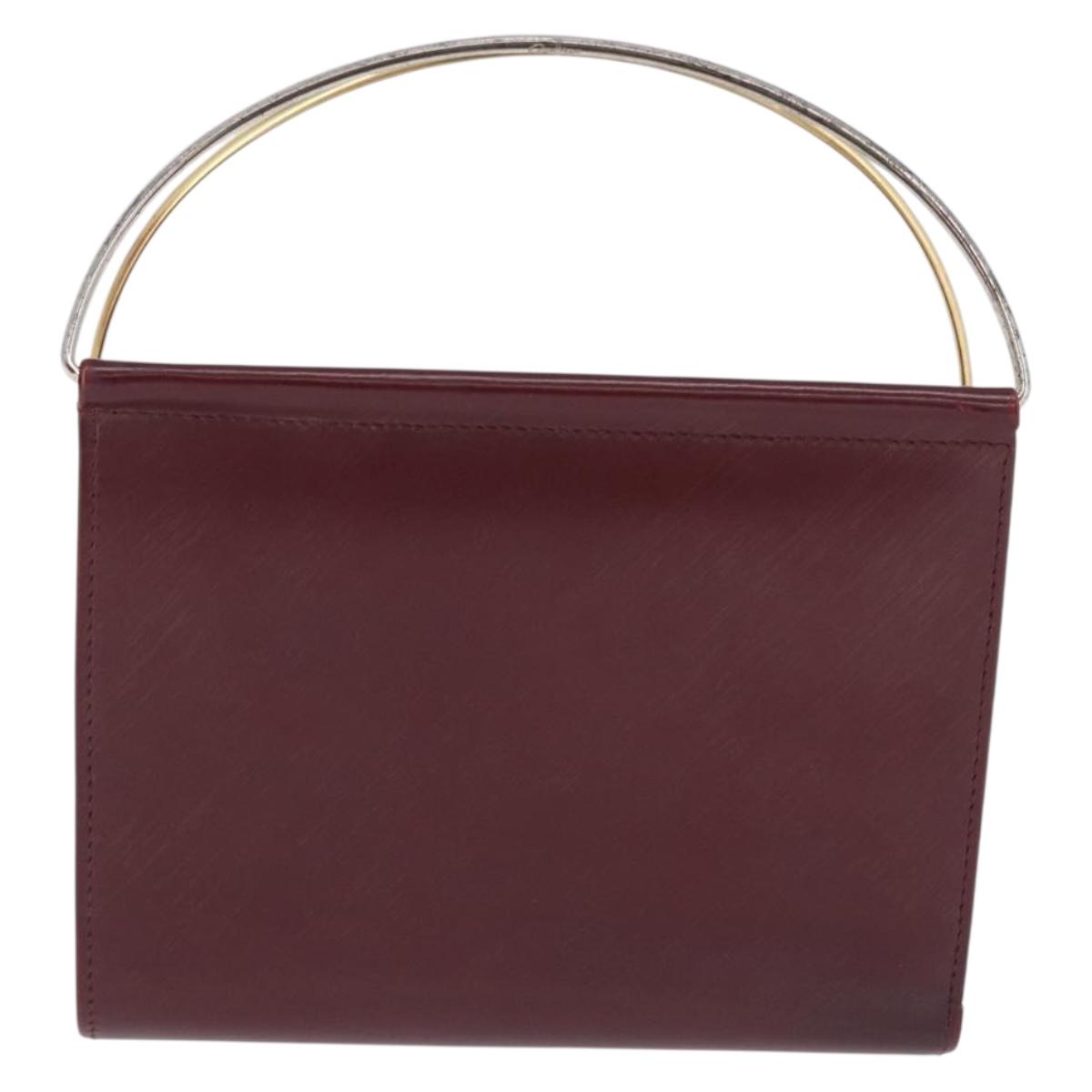 CARTIER Hand Wallet Trinity Leather Bordeaux Gold Silver Auth 195719A