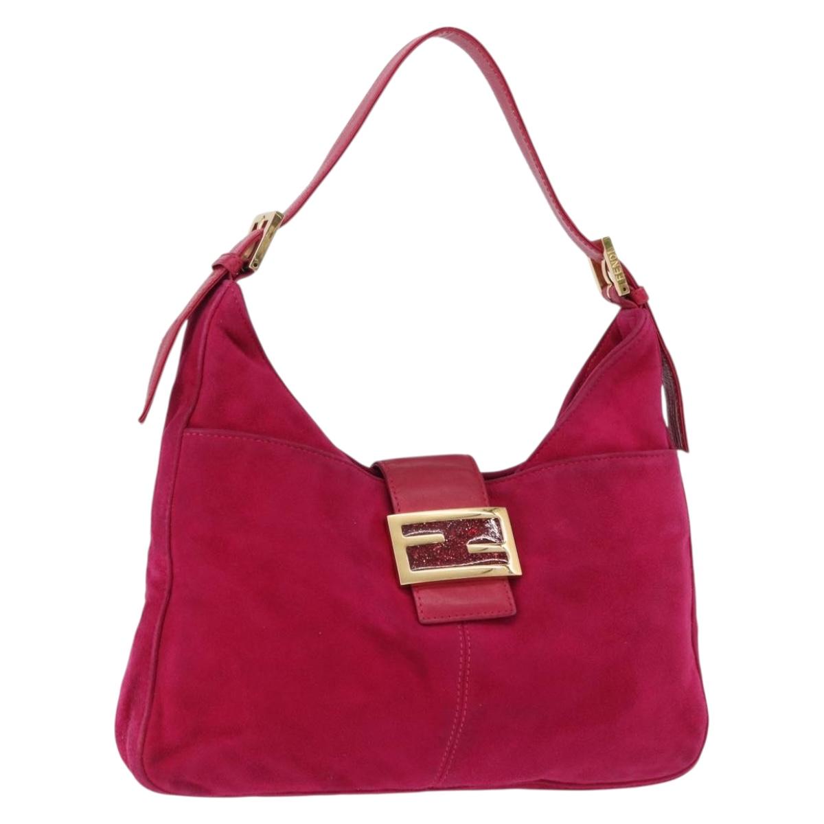 FENDI Mamma Baguette Shoulder Bag Suede Pink Gold Auth 195720V