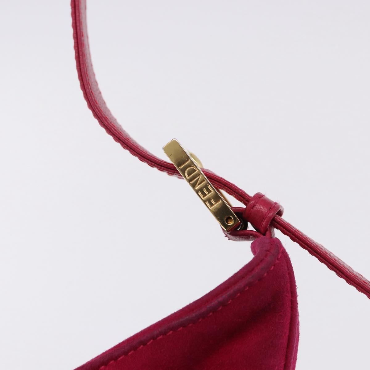 FENDI Mamma Baguette Shoulder Bag Suede Pink Gold Auth 195720V