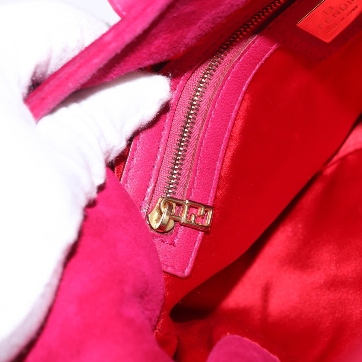 FENDI Mamma Baguette Shoulder Bag Suede Pink Gold Auth 195720V