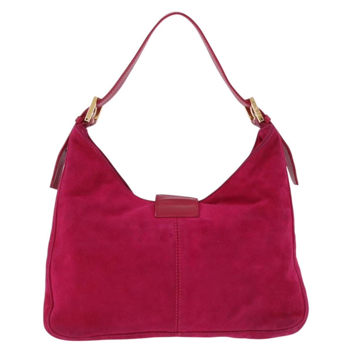 FENDI Mamma Baguette Shoulder Bag Suede Pink Gold Auth 195720V