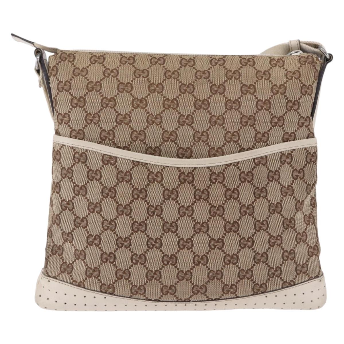 GUCCI GG Canvas Shoulder Bag Beige Silver 145857 Auth 195721