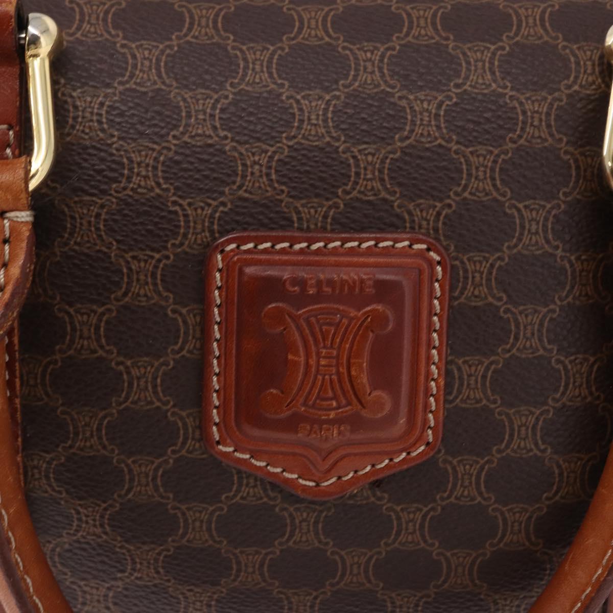 CELINE Macadam Canvas Hand Bag PVC Leather Brown Gold Auth 195723A