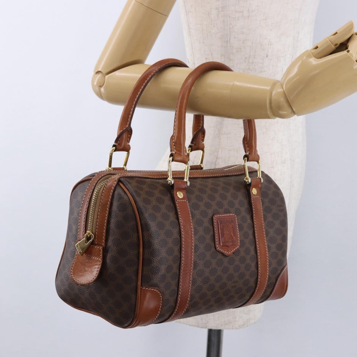 CELINE Macadam Canvas Hand Bag PVC Leather Brown Gold Auth 195723A