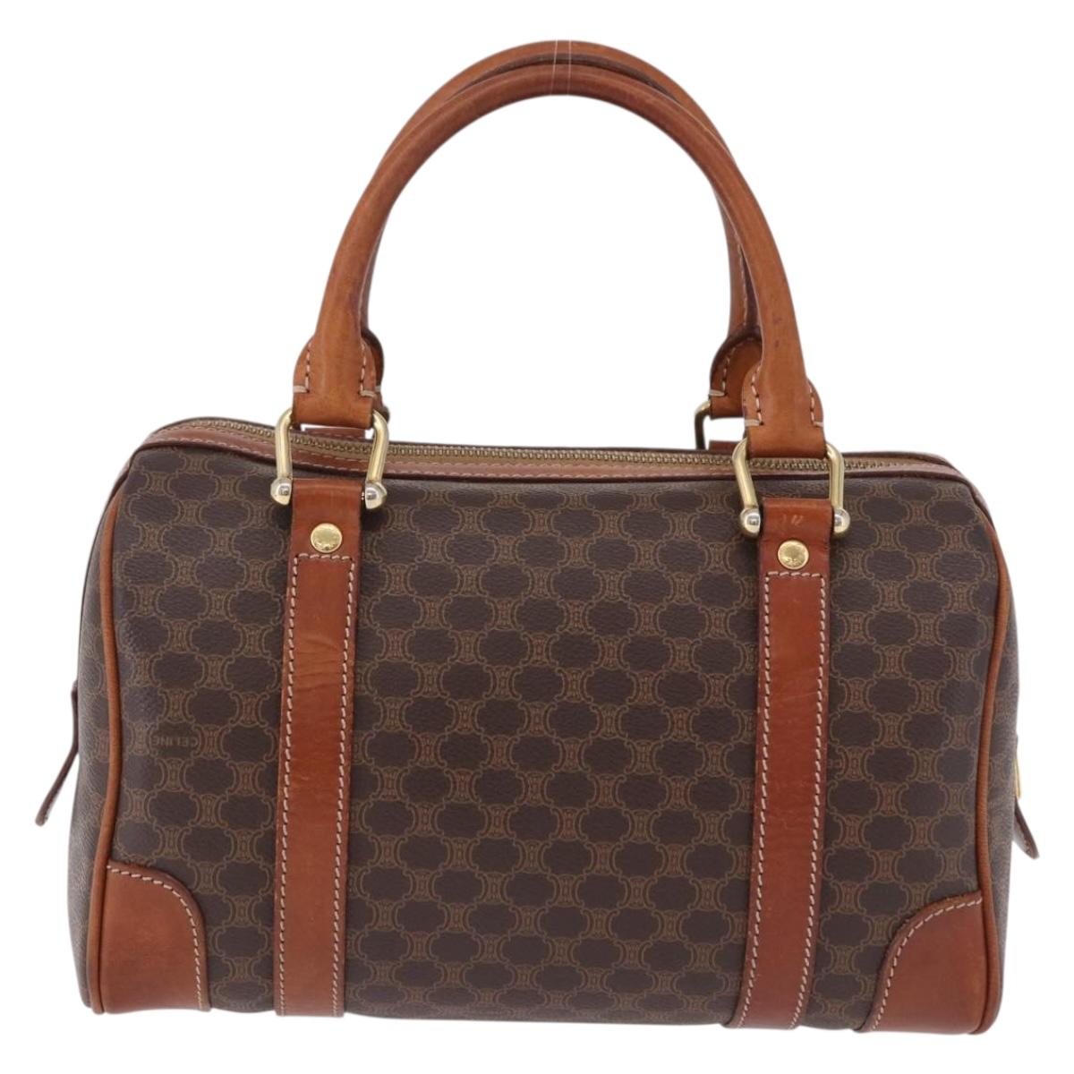 CELINE Macadam Canvas Hand Bag PVC Leather Brown Gold Auth 195723A