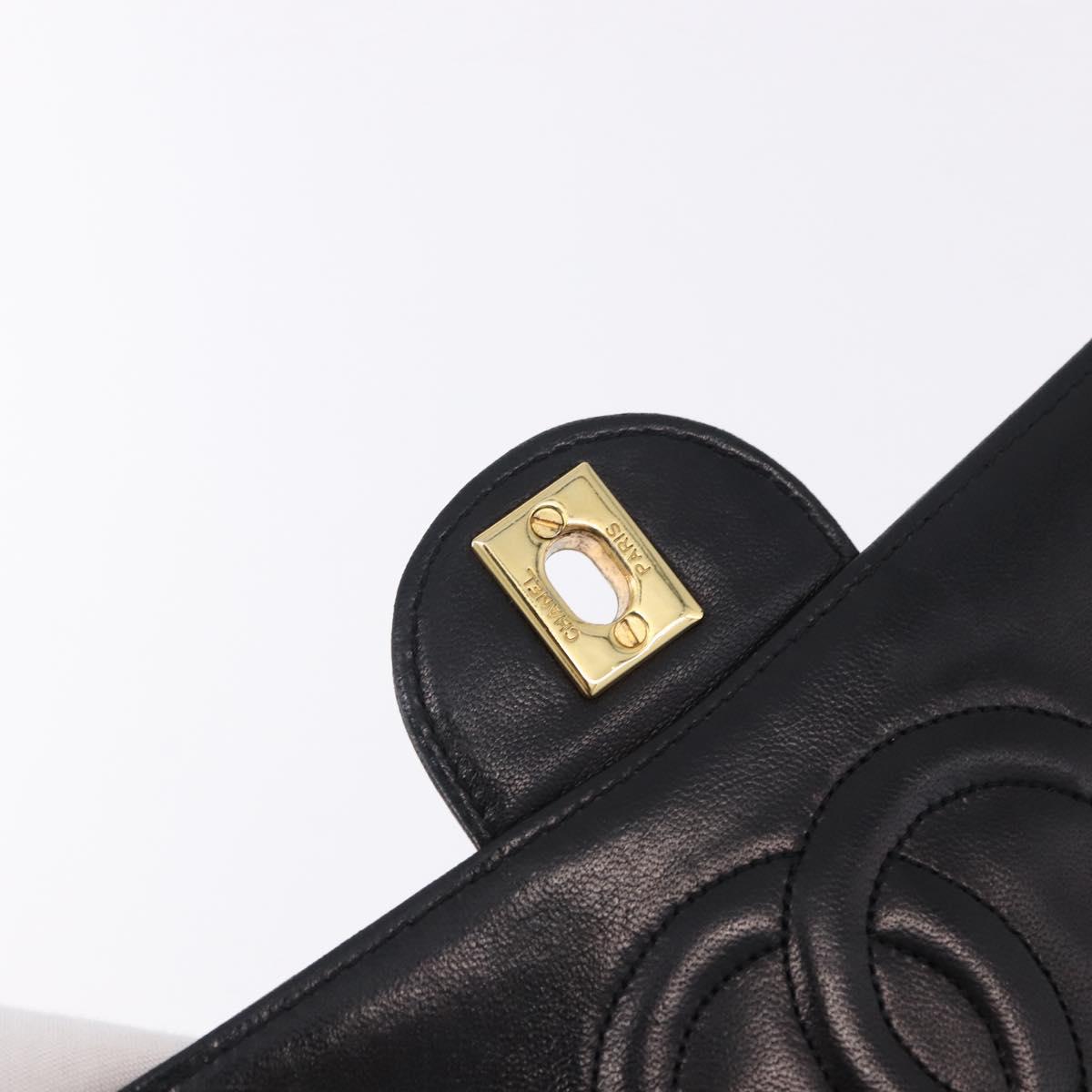 CHANEL Matelasse Chain Shoulder Bag Lamb Skin Black Gold CC Auth 195725