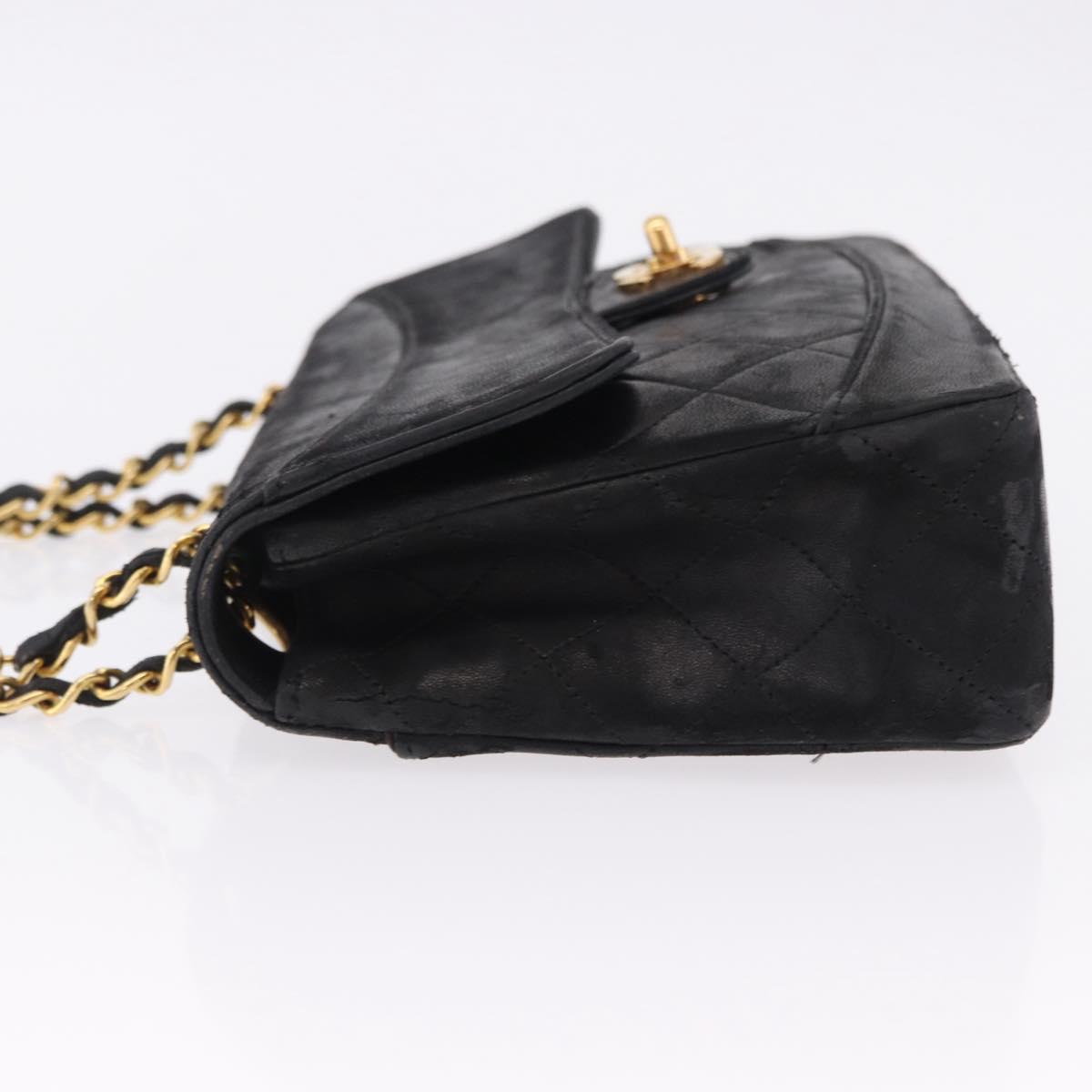 CHANEL Matelasse Chain Shoulder Bag Lamb Skin Black Gold CC Auth 195725