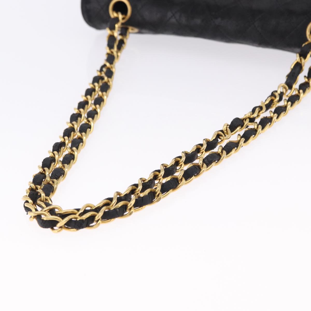 CHANEL Matelasse Chain Shoulder Bag Lamb Skin Black Gold CC Auth 195725