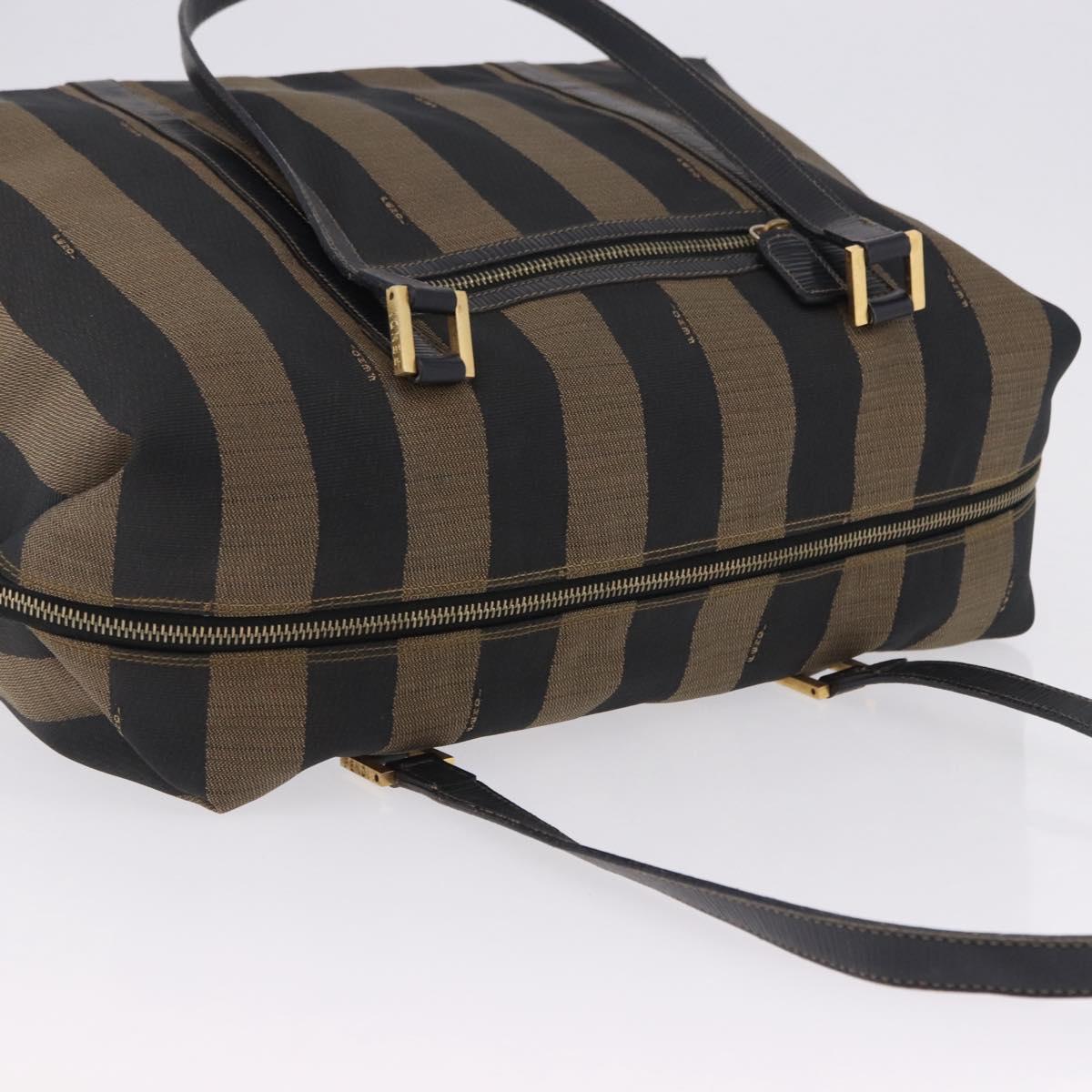 FENDI Pecan Canvas Tote Bag Brown Black Auth 195728A