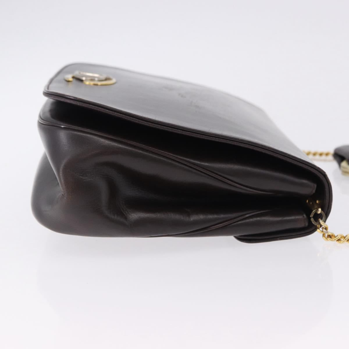 Christian Dior Chain Shoulder Bag Leather Dark Brown Gold Auth 195730