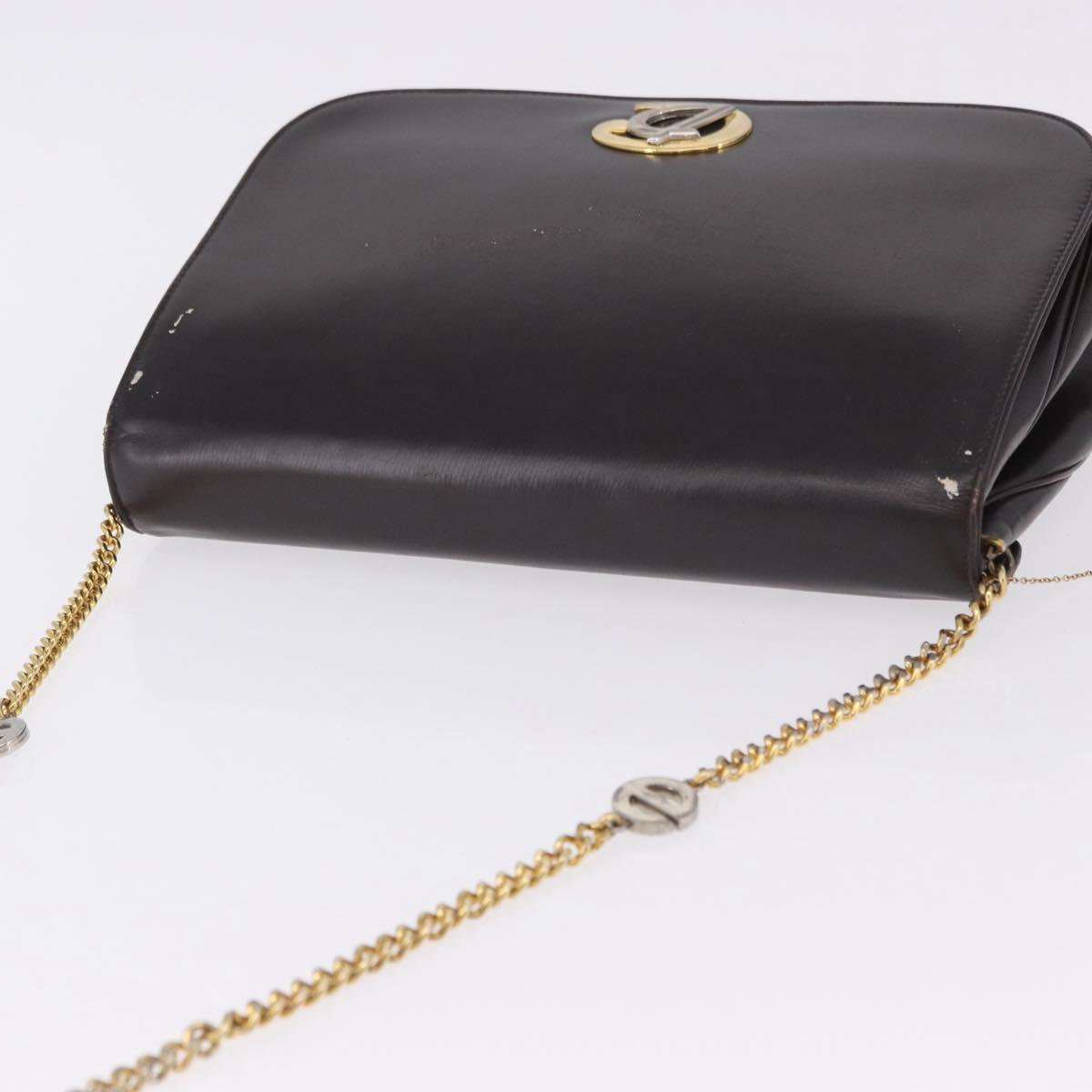 Christian Dior Chain Shoulder Bag Leather Dark Brown Gold Auth 195730
