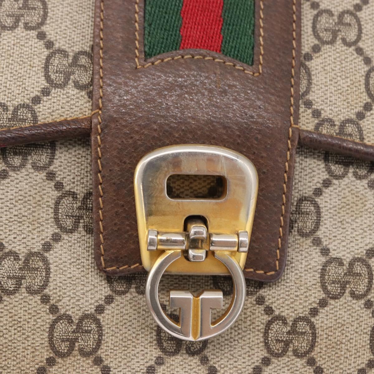 GUCCI GG Supreme Web Sherry Line Shoulder Bag PVC Beige Gold Auth 195731