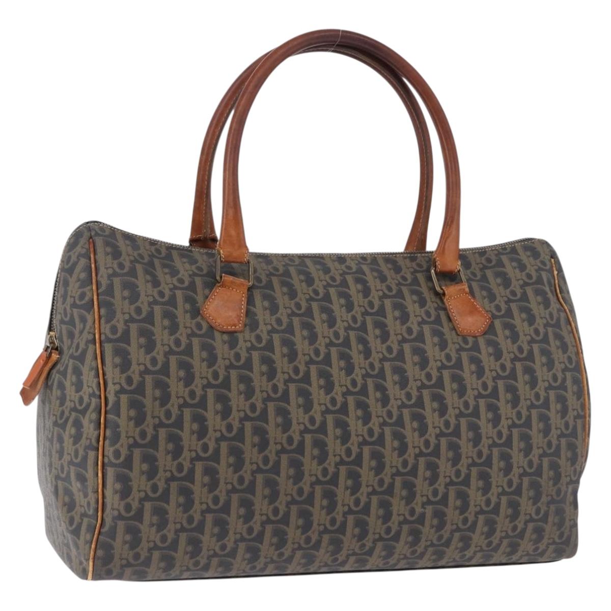 Christian Dior Trotter Canvas Boston Bag PVC Green Gold Auth 195735