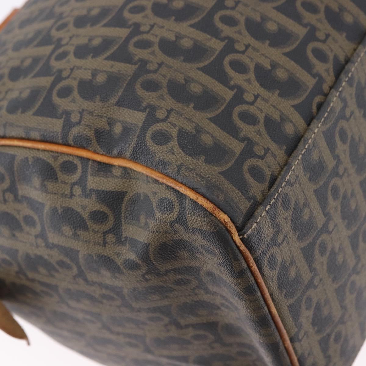 Christian Dior Trotter Canvas Boston Bag PVC Green Gold Auth 195735