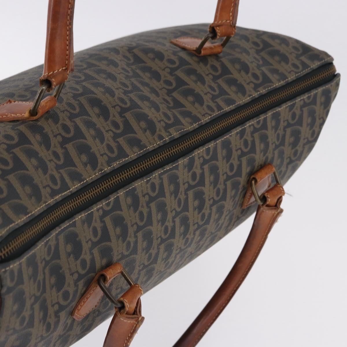 Christian Dior Trotter Canvas Boston Bag PVC Green Gold Auth 195735
