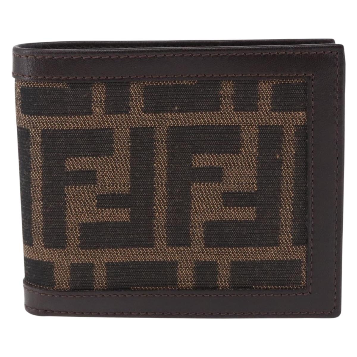 FENDI Zucca Canvas Bifold Wallet Black Brown Auth 195739V