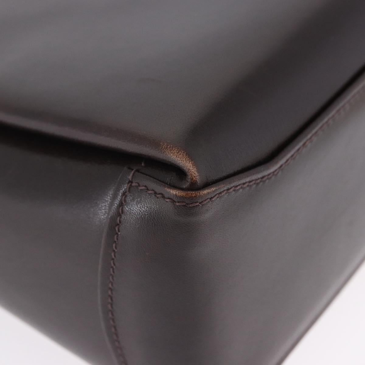 GUCCI Hand Bag Leather Dark Brown Gold Auth 195744A