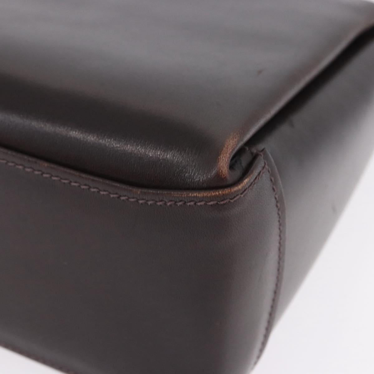GUCCI Hand Bag Leather Dark Brown Gold Auth 195744A