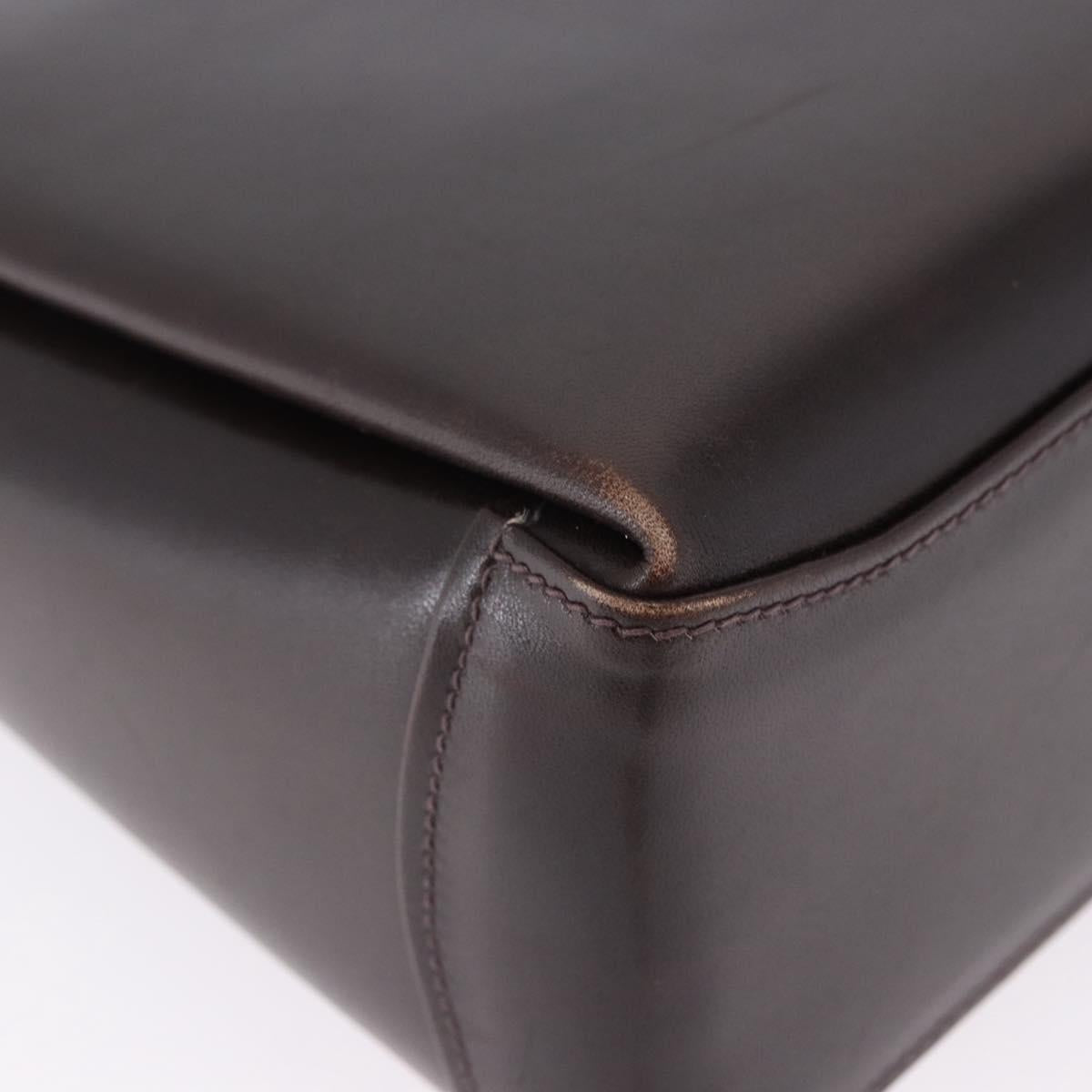 GUCCI Hand Bag Leather Dark Brown Gold Auth 195744A