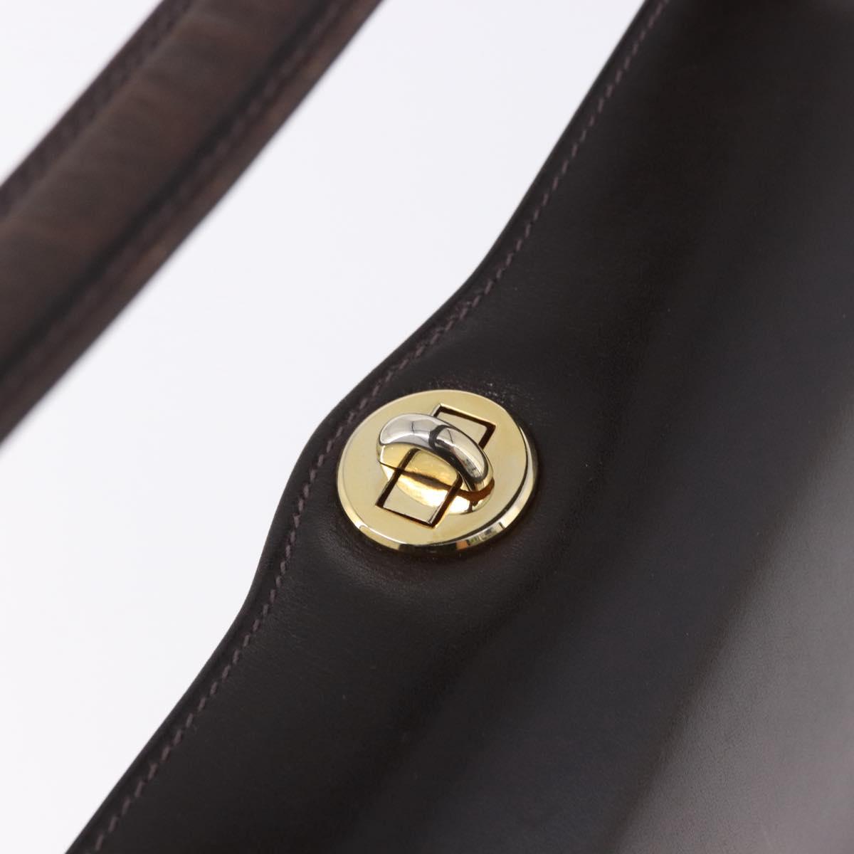 GUCCI Hand Bag Leather Dark Brown Gold Auth 195744A