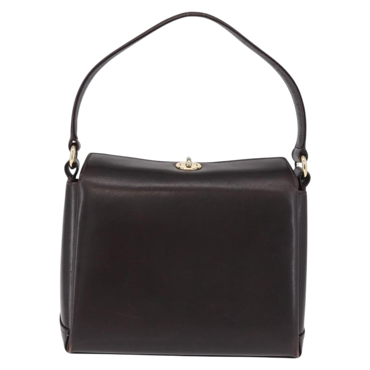 GUCCI Hand Bag Leather Dark Brown Gold Auth 195744A
