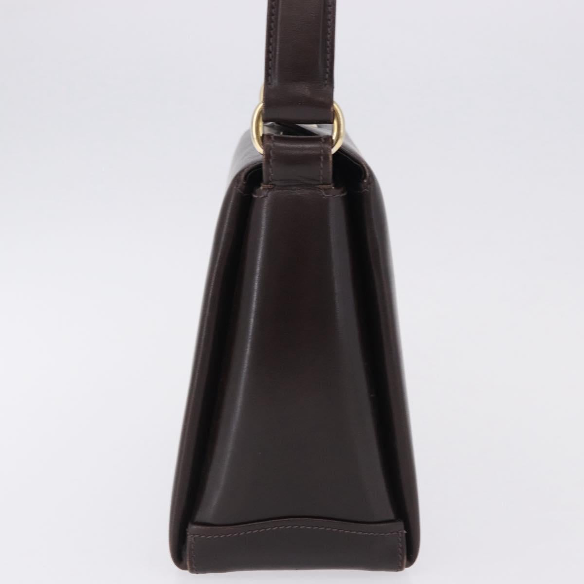 GUCCI Hand Bag Leather Dark Brown Gold Auth 195744A