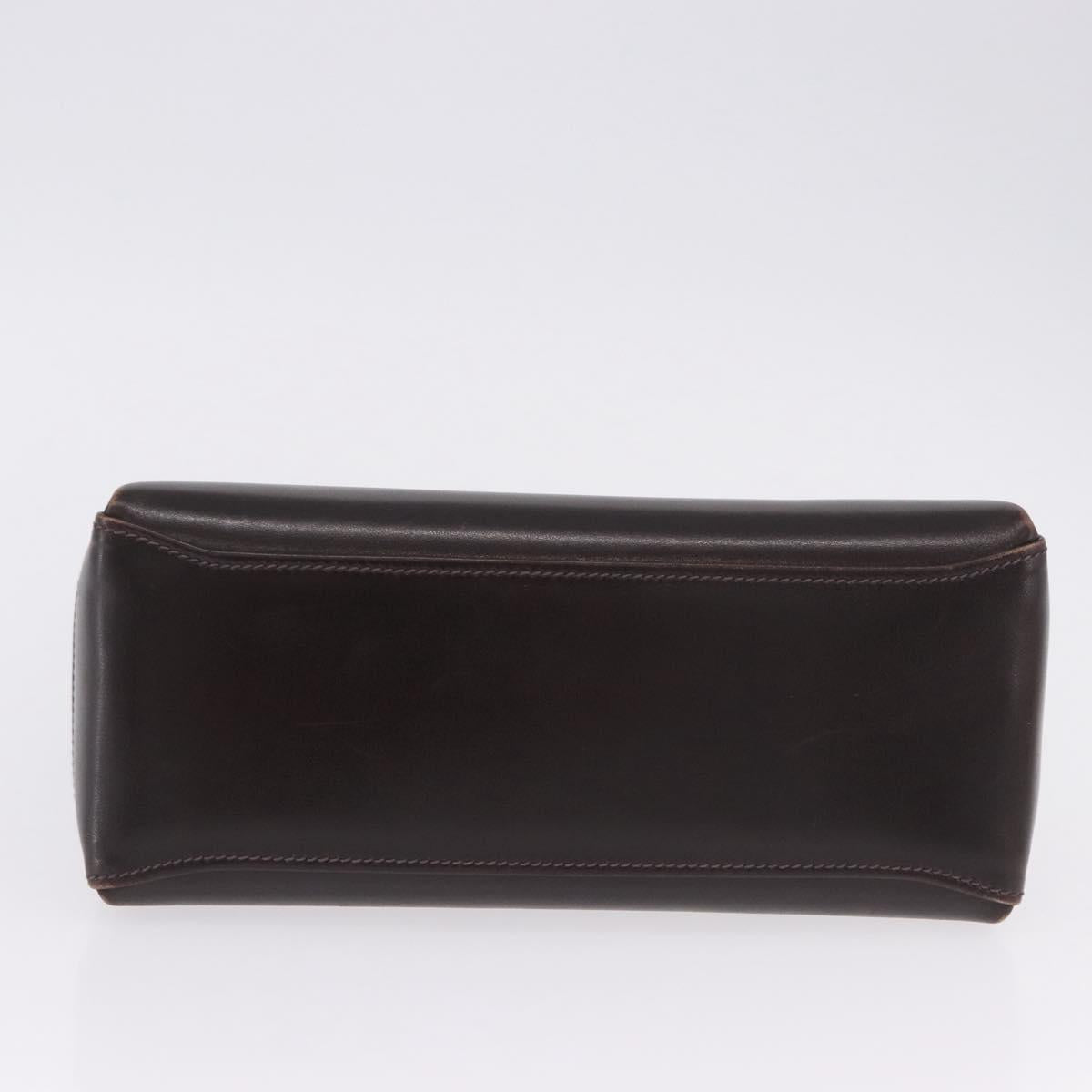 GUCCI Hand Bag Leather Dark Brown Gold Auth 195744A