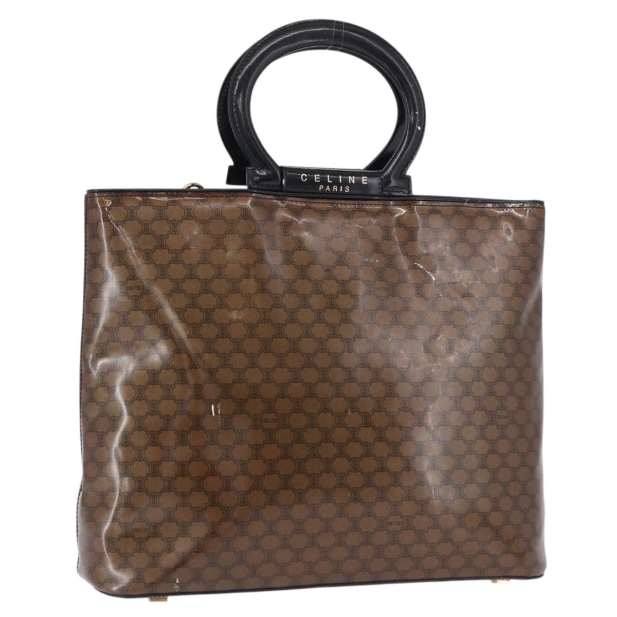 CELINE Macadam Canvas Hand Bag Vinyl Brown Gold Auth 195746
