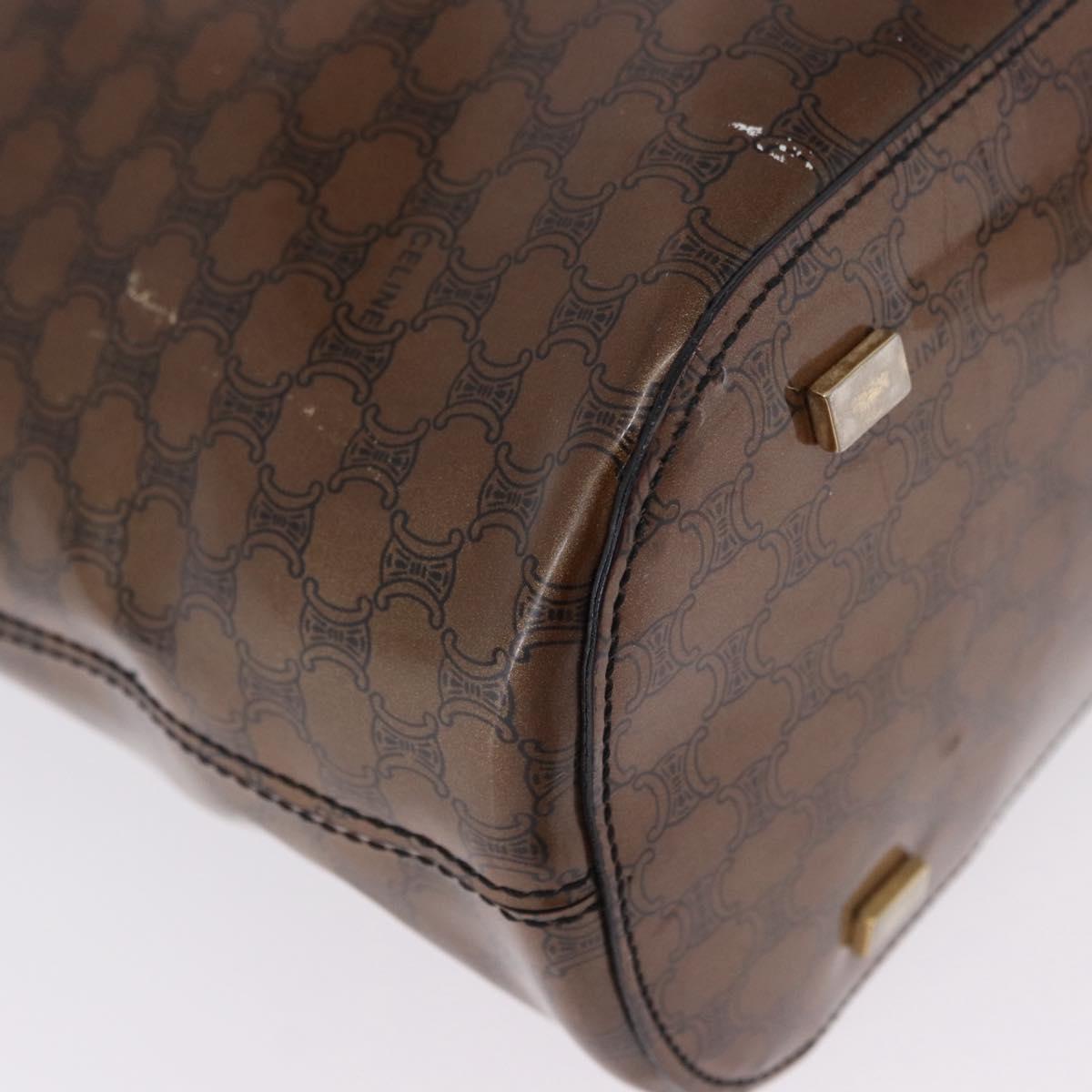 CELINE Macadam Canvas Hand Bag Vinyl Brown Gold Auth 195746