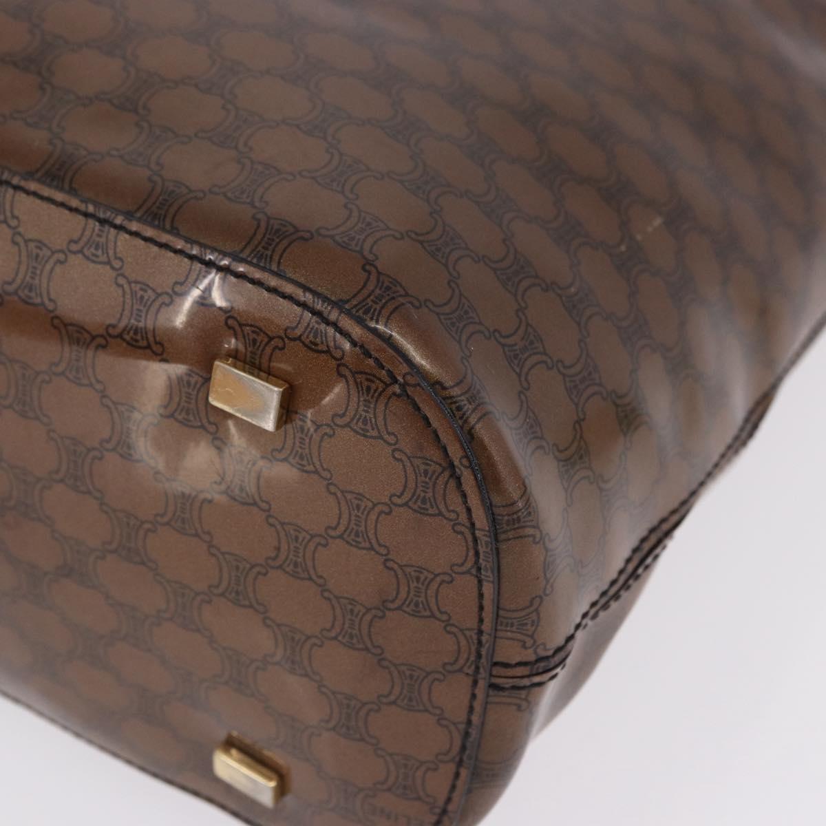 CELINE Macadam Canvas Hand Bag Vinyl Brown Gold Auth 195746