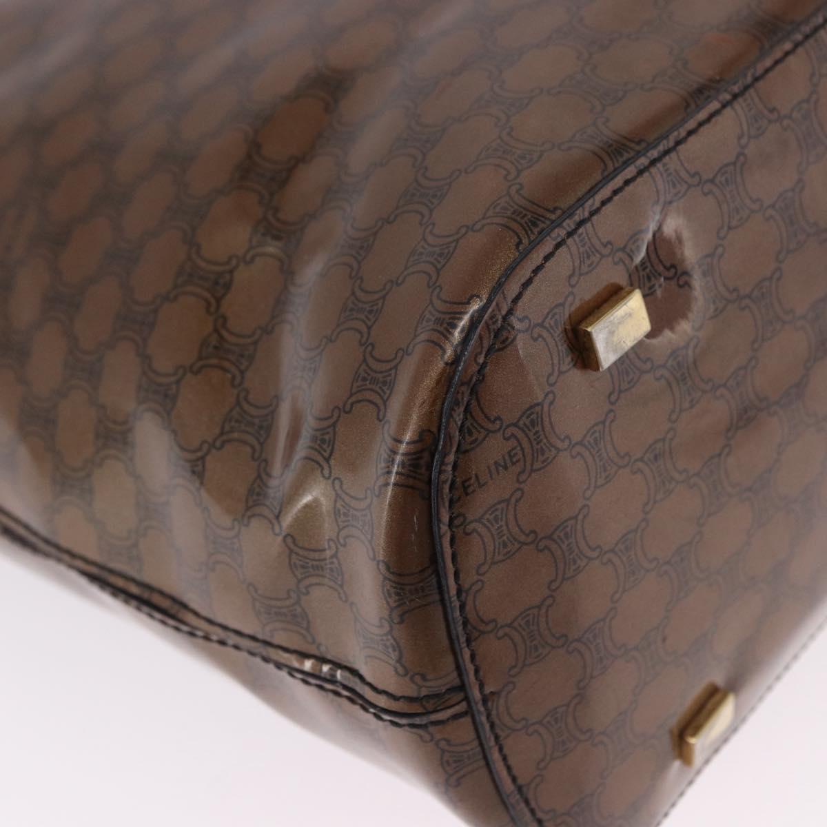 CELINE Macadam Canvas Hand Bag Vinyl Brown Gold Auth 195746