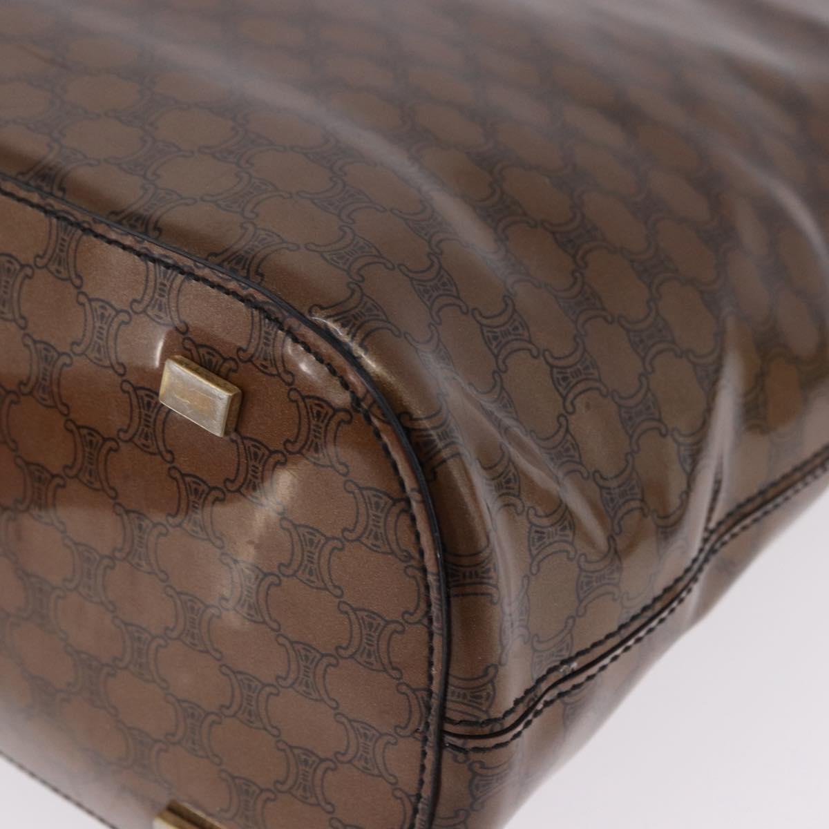 CELINE Macadam Canvas Hand Bag Vinyl Brown Gold Auth 195746