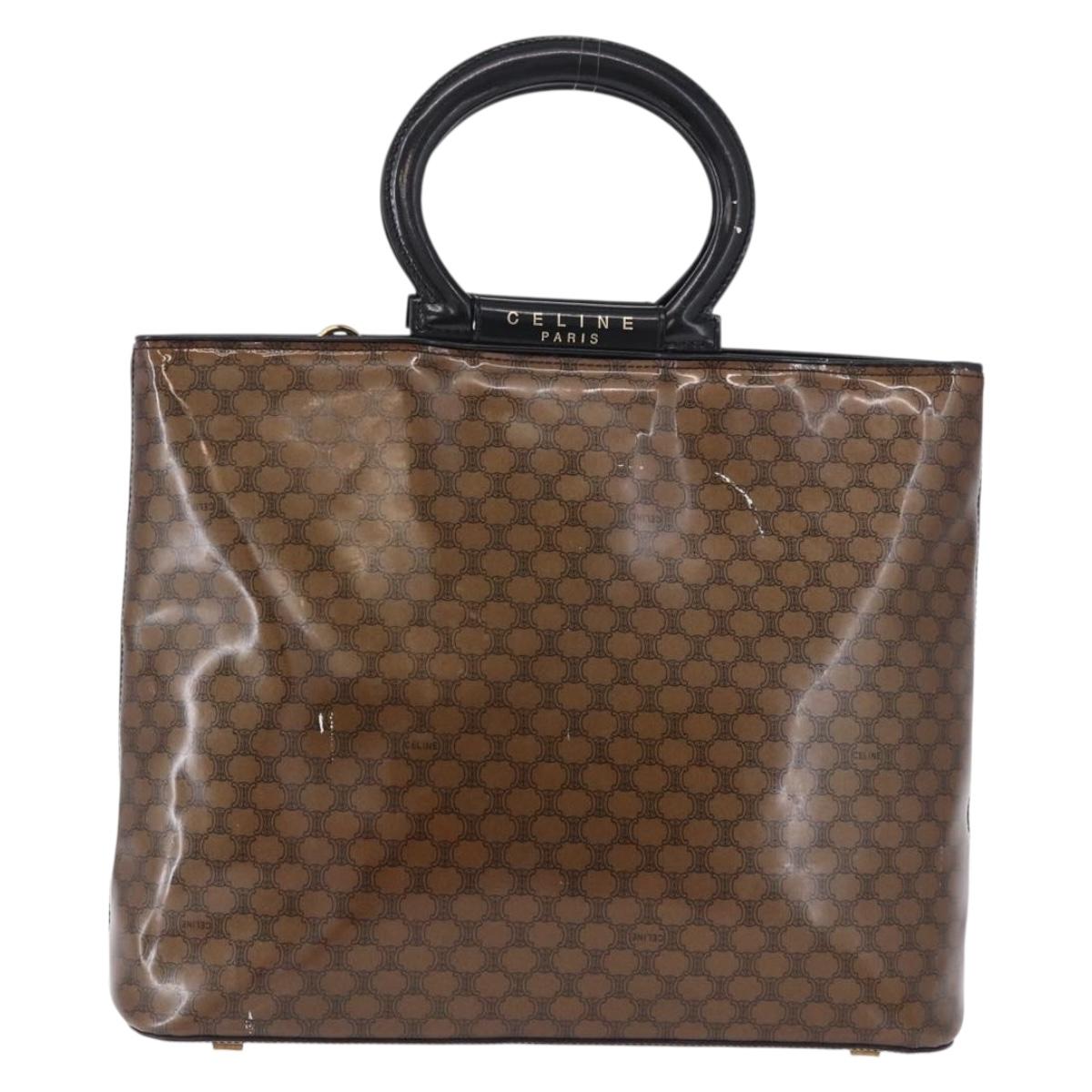 CELINE Macadam Canvas Hand Bag Vinyl Brown Gold Auth 195746