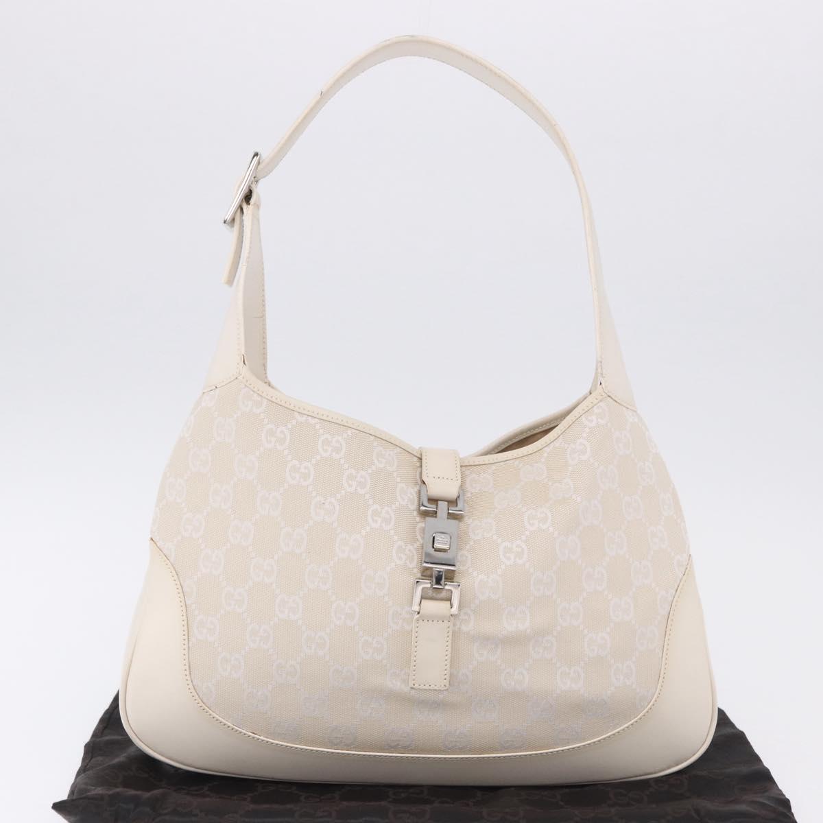 GUCCI GG Canvas Jackie Hand Bag White Silver 001 3306 Auth 195747V