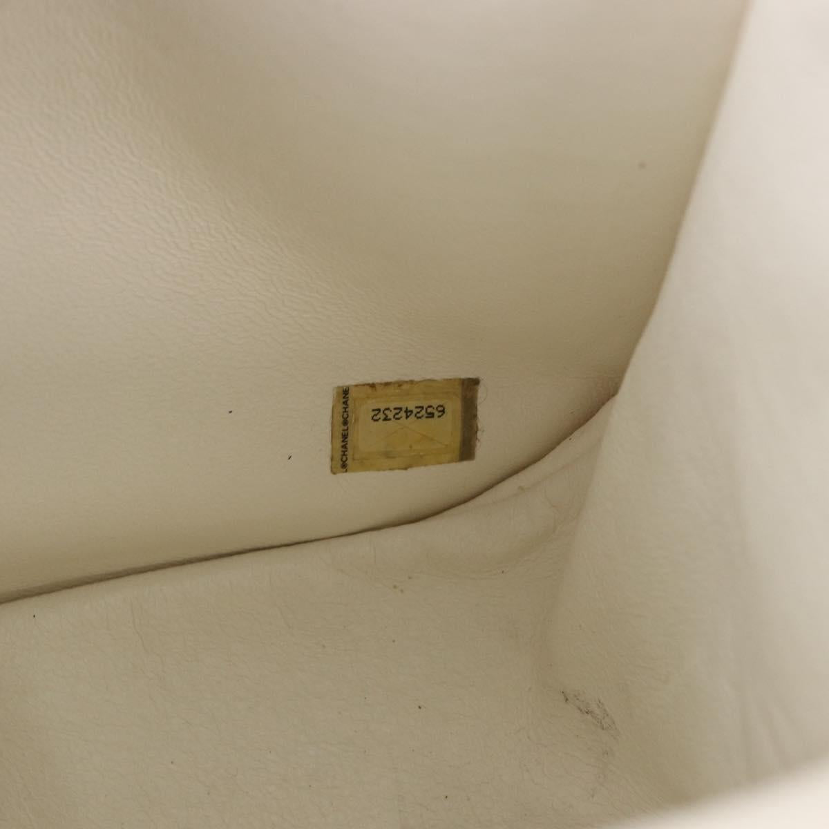 CHANEL Choco Bar Line Turn Lock Chain Bag Patent Leather Ivory CC Auth 195749V