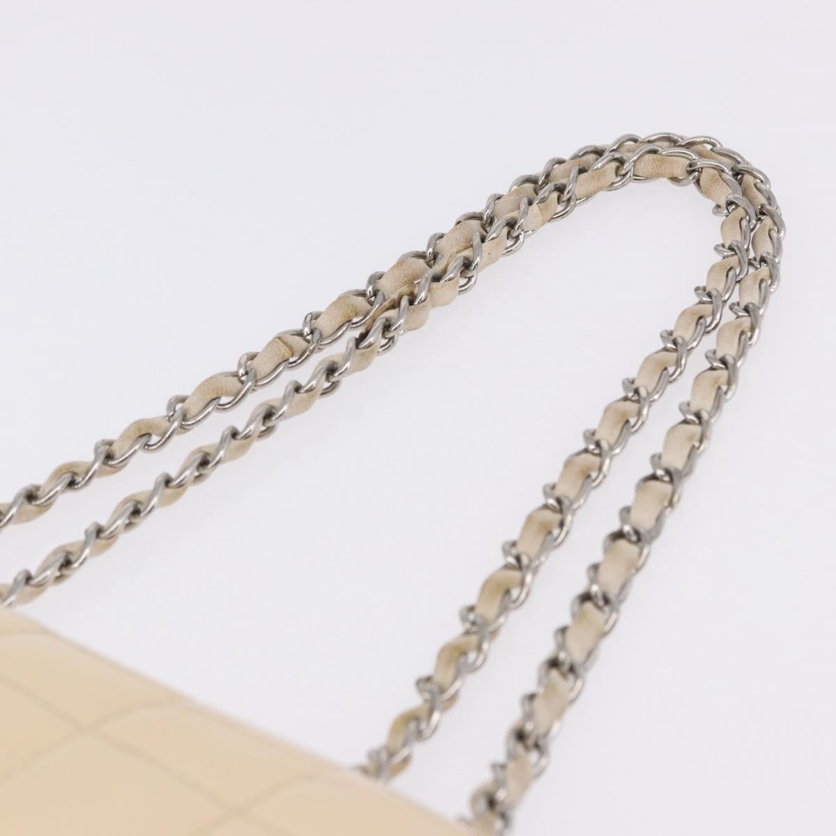 CHANEL Choco Bar Line Turn Lock Chain Bag Patent Leather Ivory CC Auth 195749V