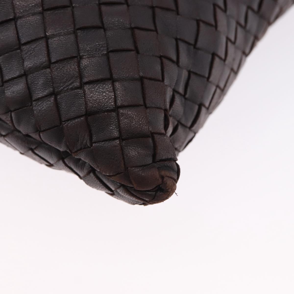 BOTTEGA VENETA INTRECCIATO Shoulder Bag Leather Dark Brown Silver Auth 195750V