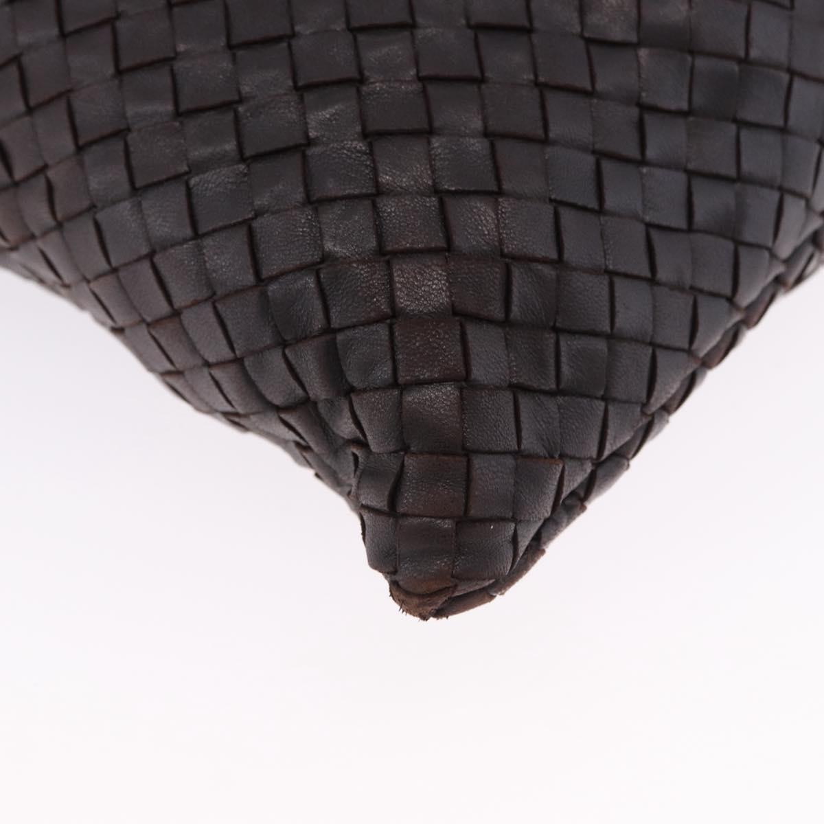 BOTTEGA VENETA INTRECCIATO Shoulder Bag Leather Dark Brown Silver Auth 195750V