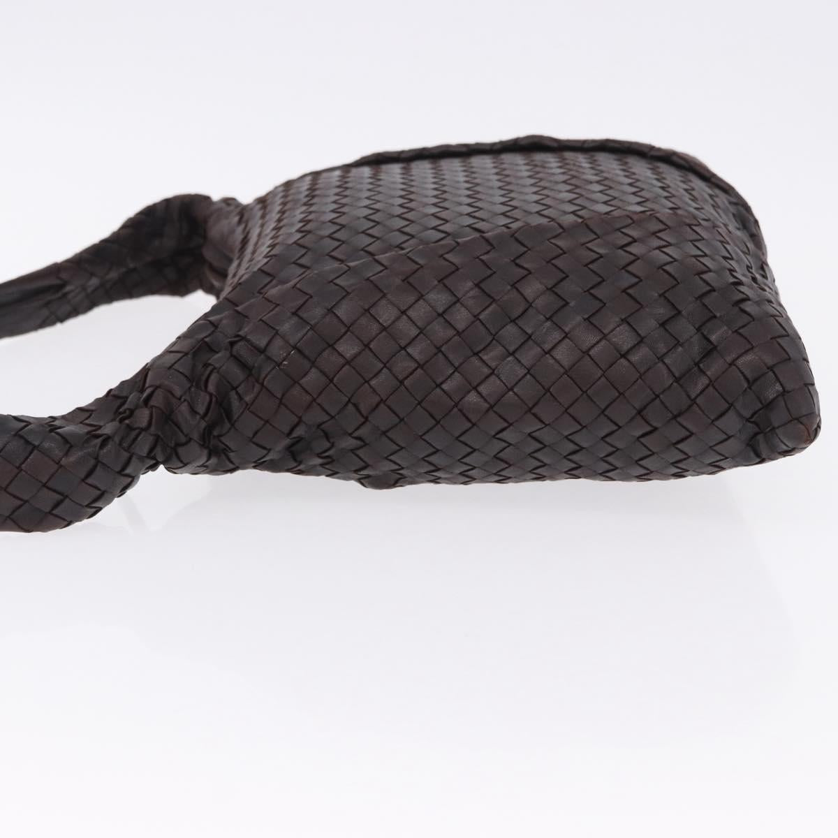 BOTTEGA VENETA INTRECCIATO Shoulder Bag Leather Dark Brown Silver Auth 195750V