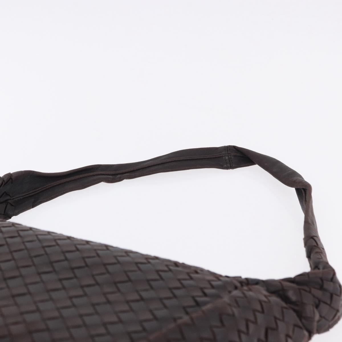 BOTTEGA VENETA INTRECCIATO Shoulder Bag Leather Dark Brown Silver Auth 195750V
