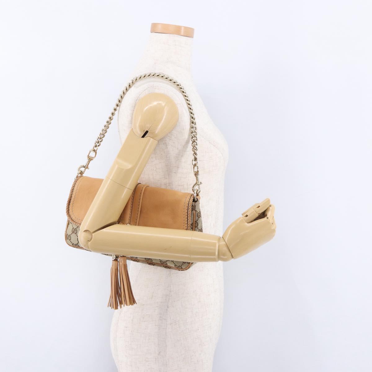 GUCCI GG Canvas Chain Shoulder Bag Beige Gold 257032 Auth 195753V