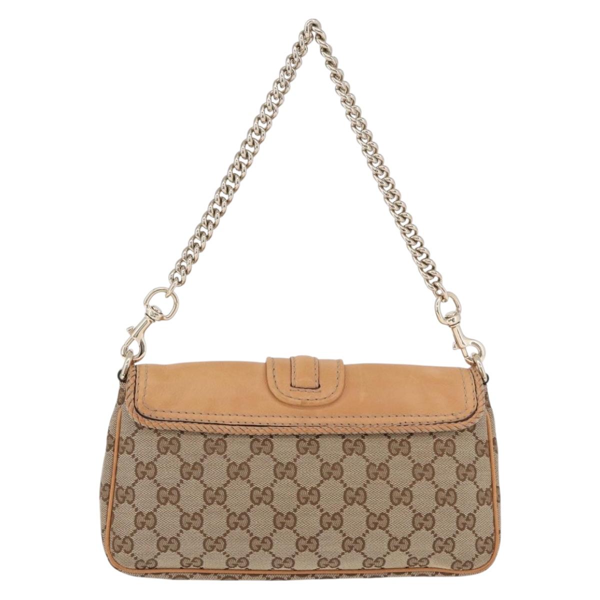 GUCCI GG Canvas Chain Shoulder Bag Beige Gold 257032 Auth 195753V